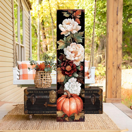 48in Fall Porch Sign - Fall Front Porch Plaque with Autumn Decoration | Entryway Fall Decor | Wood, UV Print | 48x12in