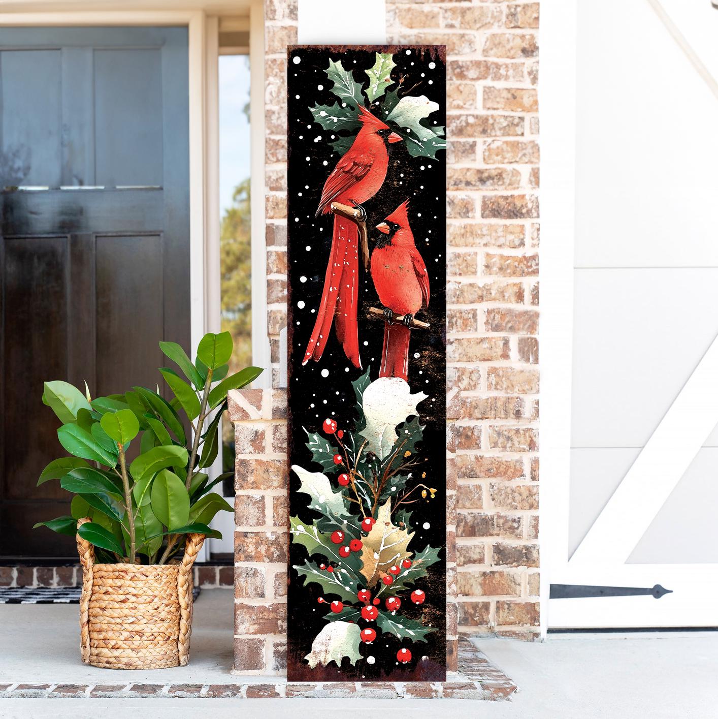 48in Christmas Porch Sign Cardinals -  Christmas Entryway Decor |  Christmas Decoration | Front Porch Christmas Plaque | UV Print | 48x12in