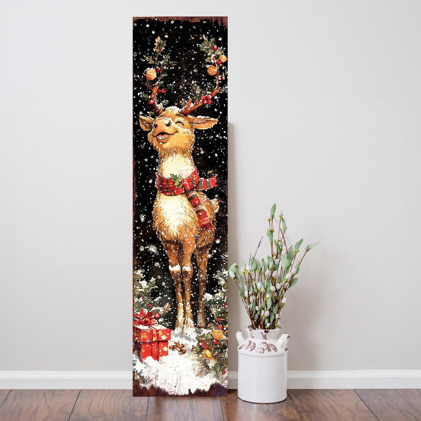 48in Rudolph Christmas Porch Sign - Front Porch Christmas Plaque | Winter Entryway Decor | Holiday Decoration | Wood, UV Print | 48x12in