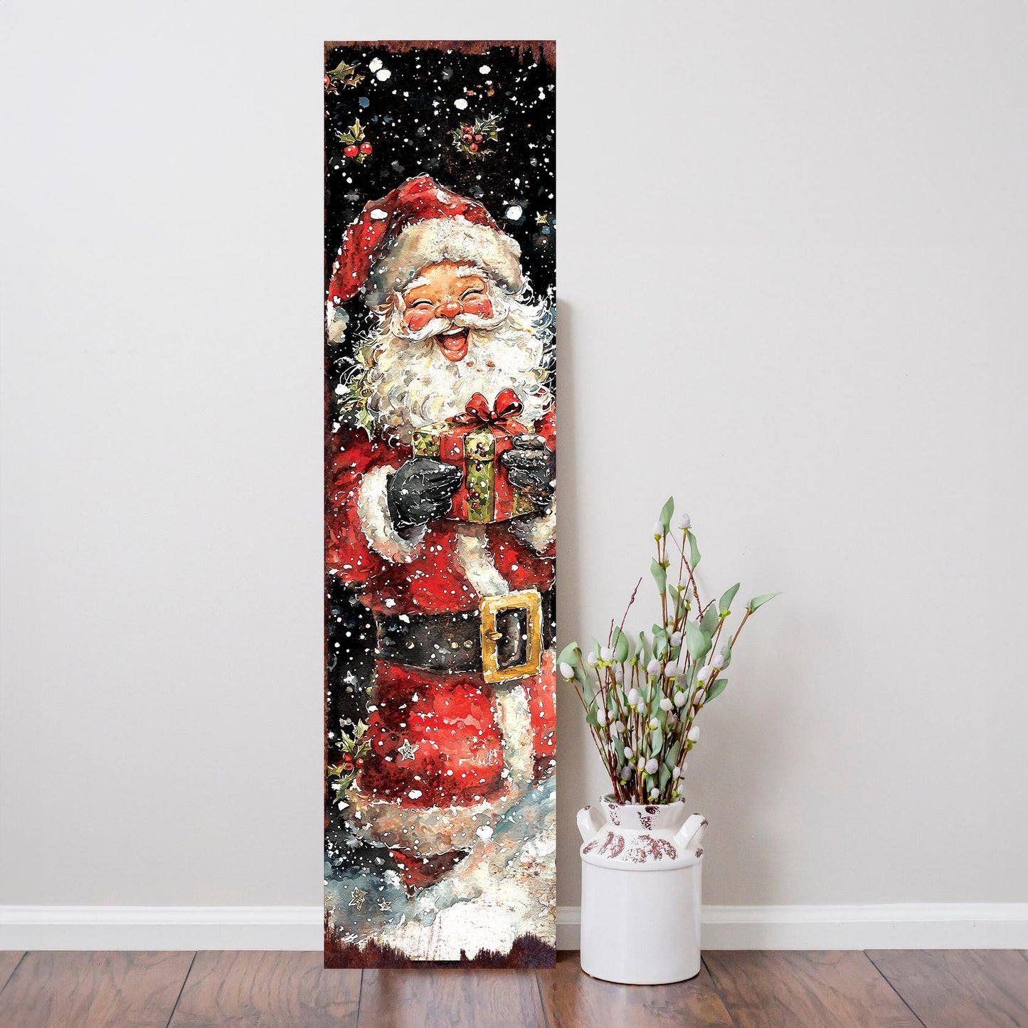 48in Santa Christmas Porch Sign - Front Porch Christmas Plaque | Winter Entryway Decor | Holiday Decoration | Wood, UV Print | 48x12in