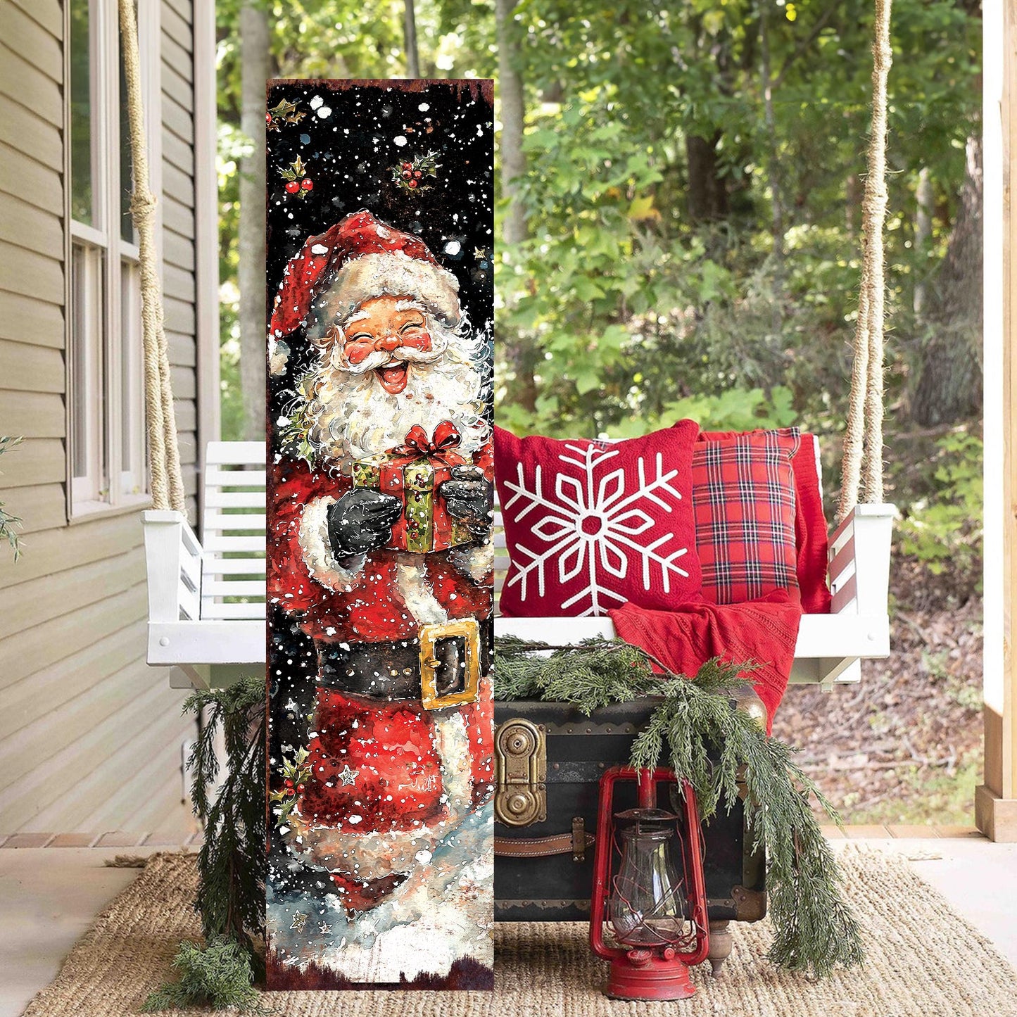 48in Santa Christmas Porch Sign - Front Porch Christmas Plaque | Winter Entryway Decor | Holiday Decoration | Wood, UV Print | 48x12in