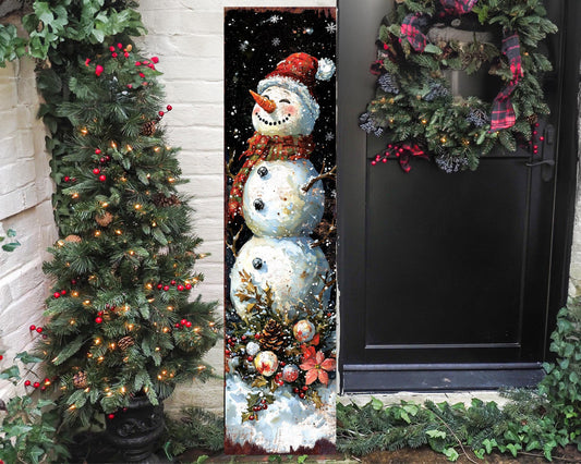 48in Snowman Christmas Porch Sign - Front Porch Christmas Plaque | Holiday Decoration | Winter Entryway Decor | Wood, UV Print | 48x12in