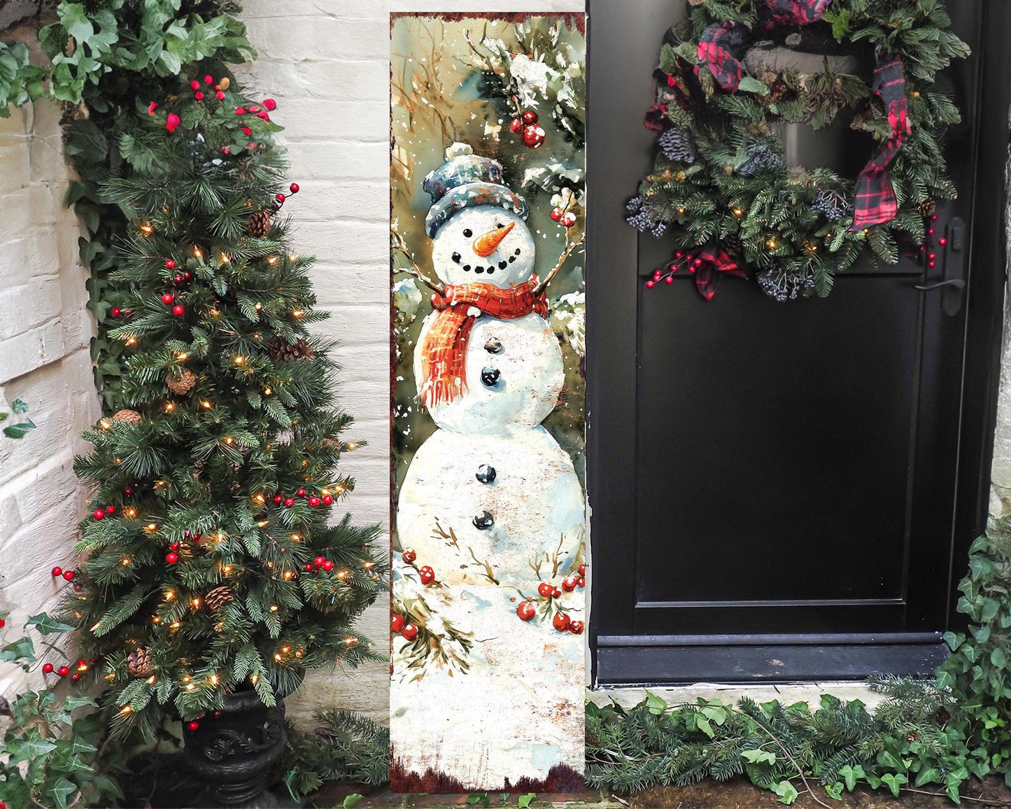 48in Snowman Christmas Porch Sign - Christmas Front Porch Plaque | Christmas Decoration | Christmas Entryway Decor | UV Print | 48x12in