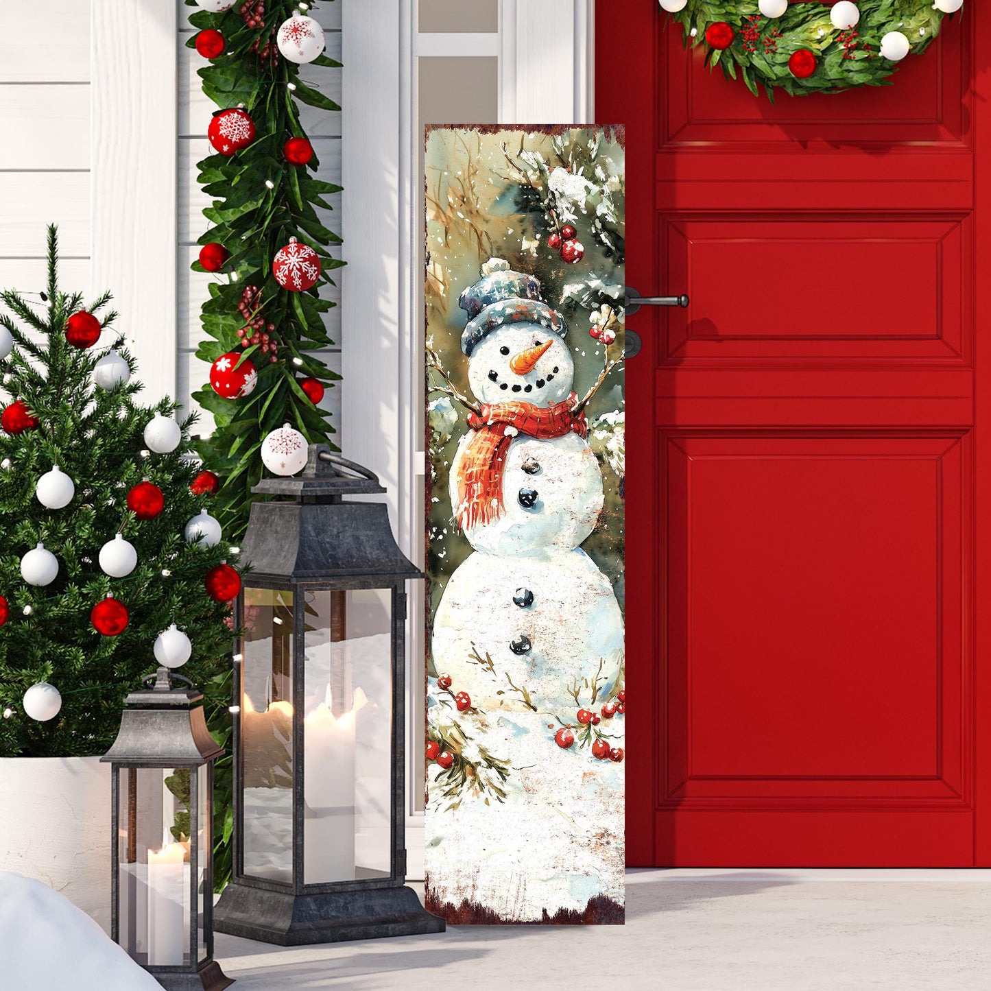 48in Snowman Christmas Porch Sign - Christmas Front Porch Plaque | Christmas Decoration | Christmas Entryway Decor | UV Print | 48x12in