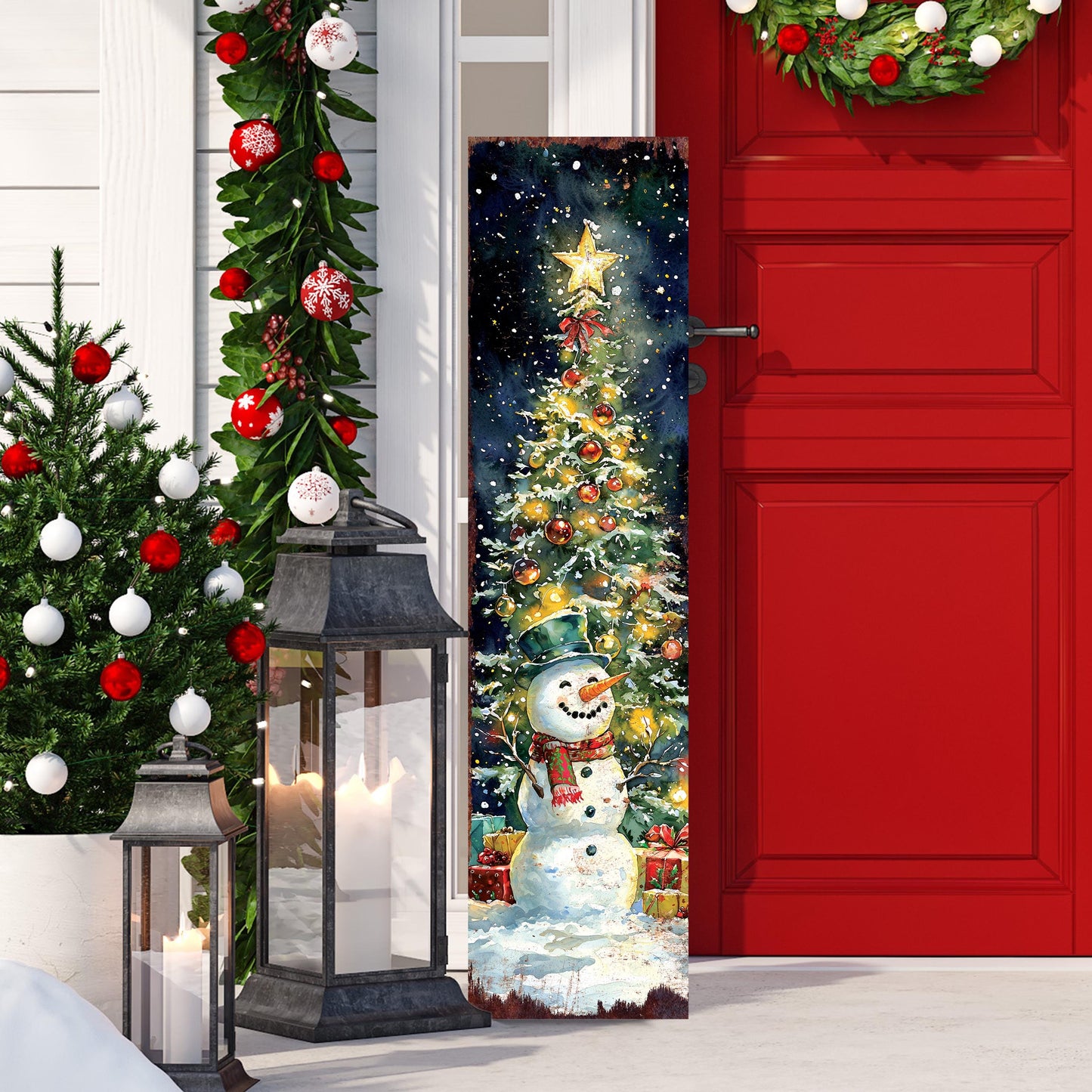 48in Snowman Christmas Porch Sign -  Christmas Decoration | Christmas Entryway Decor | Christmas Front Porch Plaque | UV Print | 48x12in