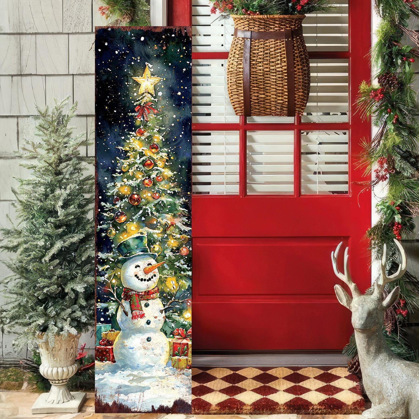 48in Snowman Christmas Porch Sign -  Christmas Decoration | Christmas Entryway Decor | Christmas Front Porch Plaque | UV Print | 48x12in