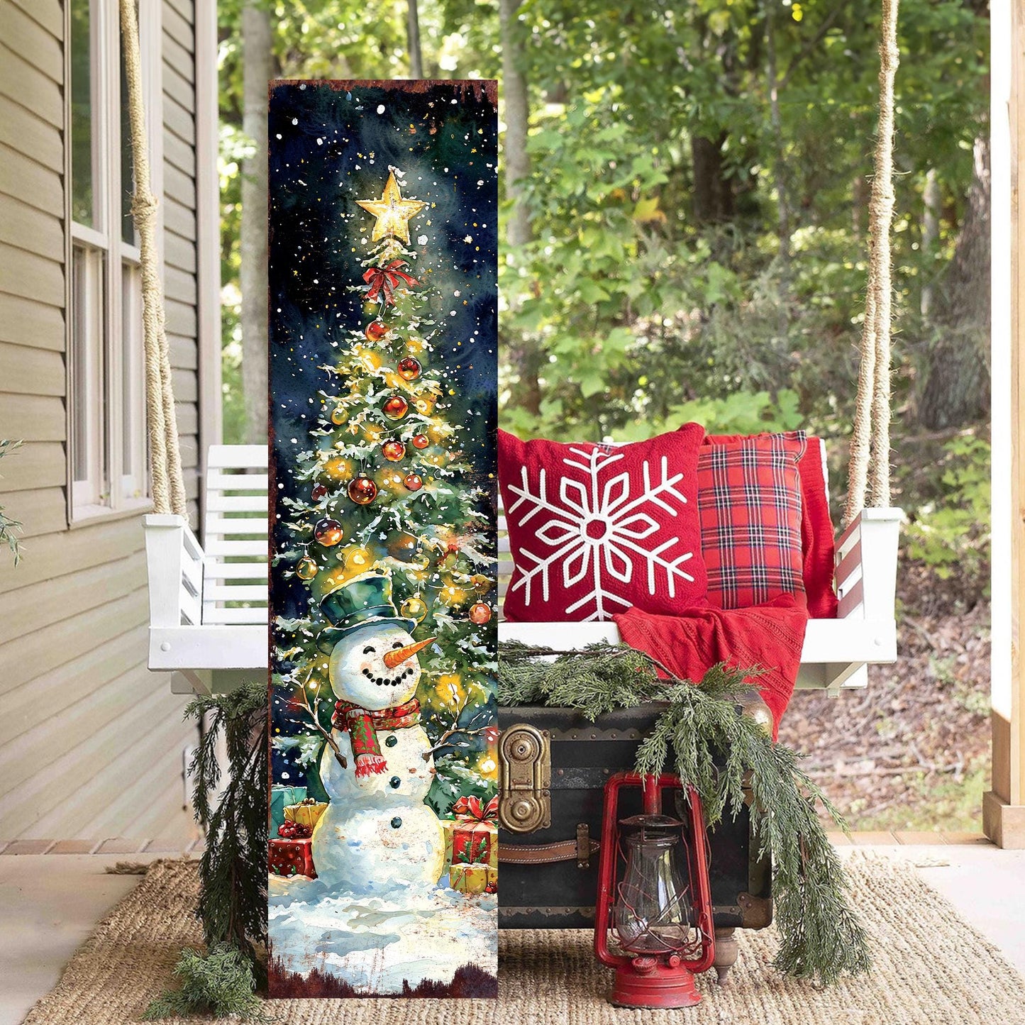 48in Snowman Christmas Porch Sign -  Christmas Decoration | Christmas Entryway Decor | Christmas Front Porch Plaque | UV Print | 48x12in