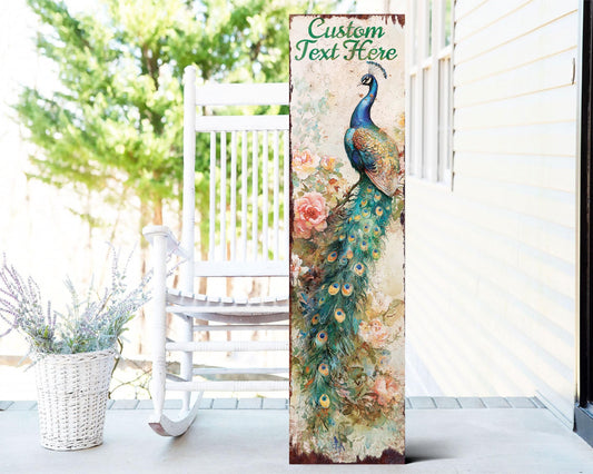 36in Personalized Porch Sign | Peacock Watercolor Porch Decor | Ideal for Living Room, Entryway, Mantle, Porch, and Front Door | Home Decor