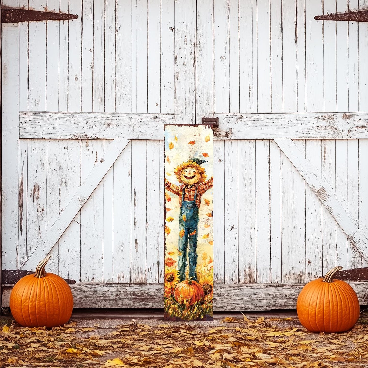 48in Fall Scarecrow Porch Sign - Front Porch Fall Plaque with Autumn Decoration | Entryway Fall Decor || Harvest Decor UV Print | 48x12in