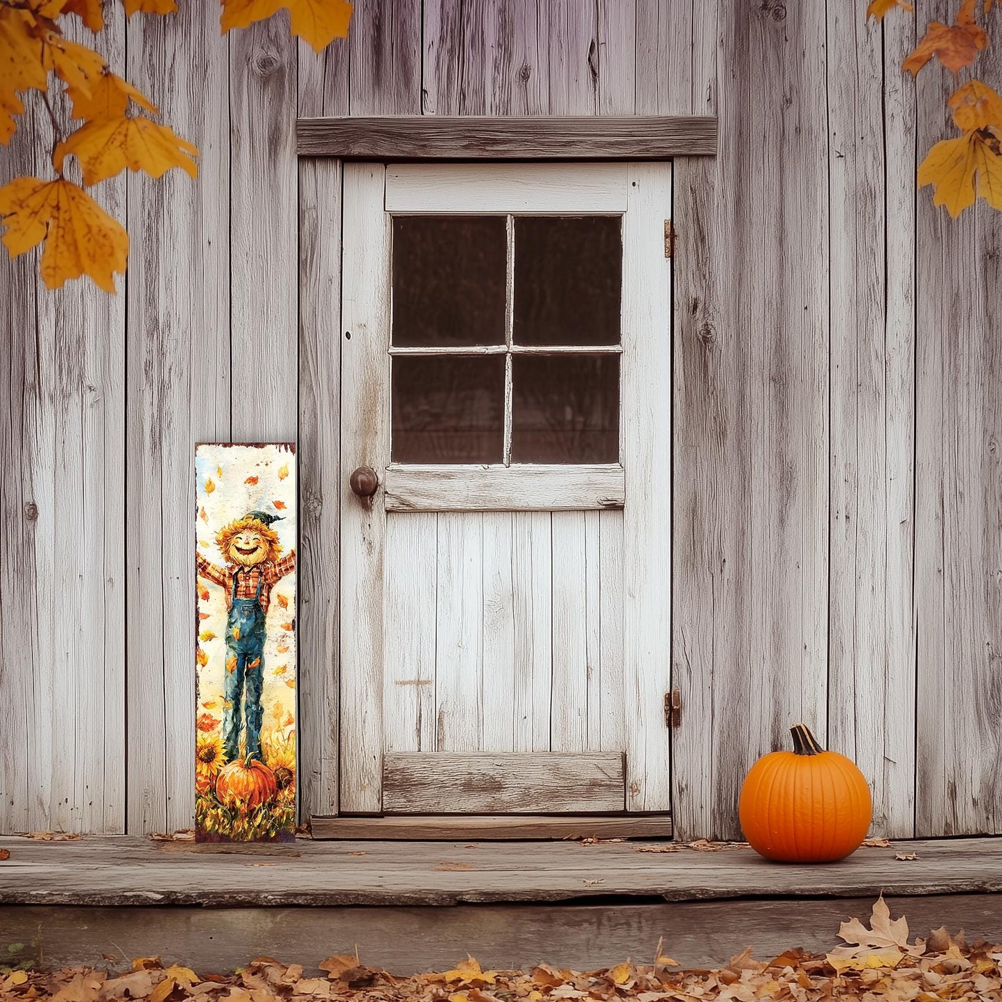 48in Fall Scarecrow Porch Sign - Front Porch Fall Plaque with Autumn Decoration | Entryway Fall Decor || Harvest Decor UV Print | 48x12in