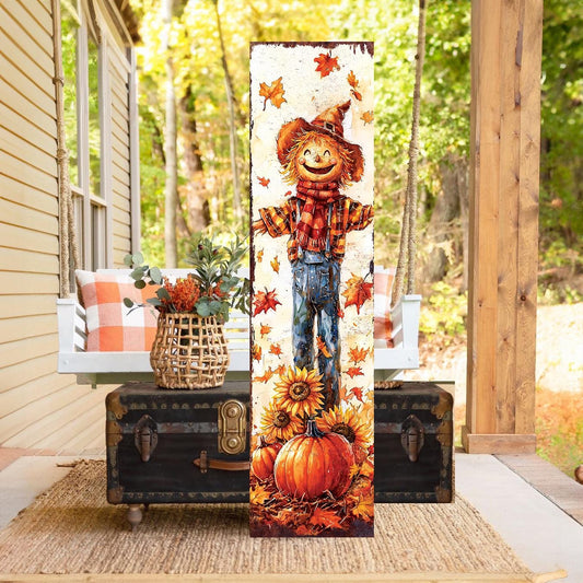 48-inch Fall Scarecrow Porch Sign - Front Porch Fall Plaque with Autumn Decoration | Harvest Decor UV Print | Entryway Fall Decor | 48x12