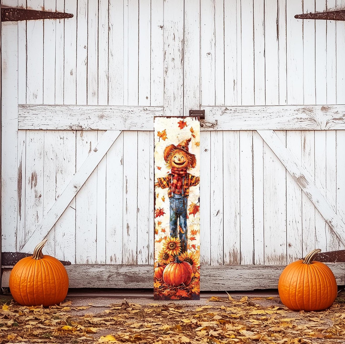 48-inch Fall Scarecrow Porch Sign - Front Porch Fall Plaque with Autumn Decoration | Harvest Decor UV Print | Entryway Fall Decor | 48x12