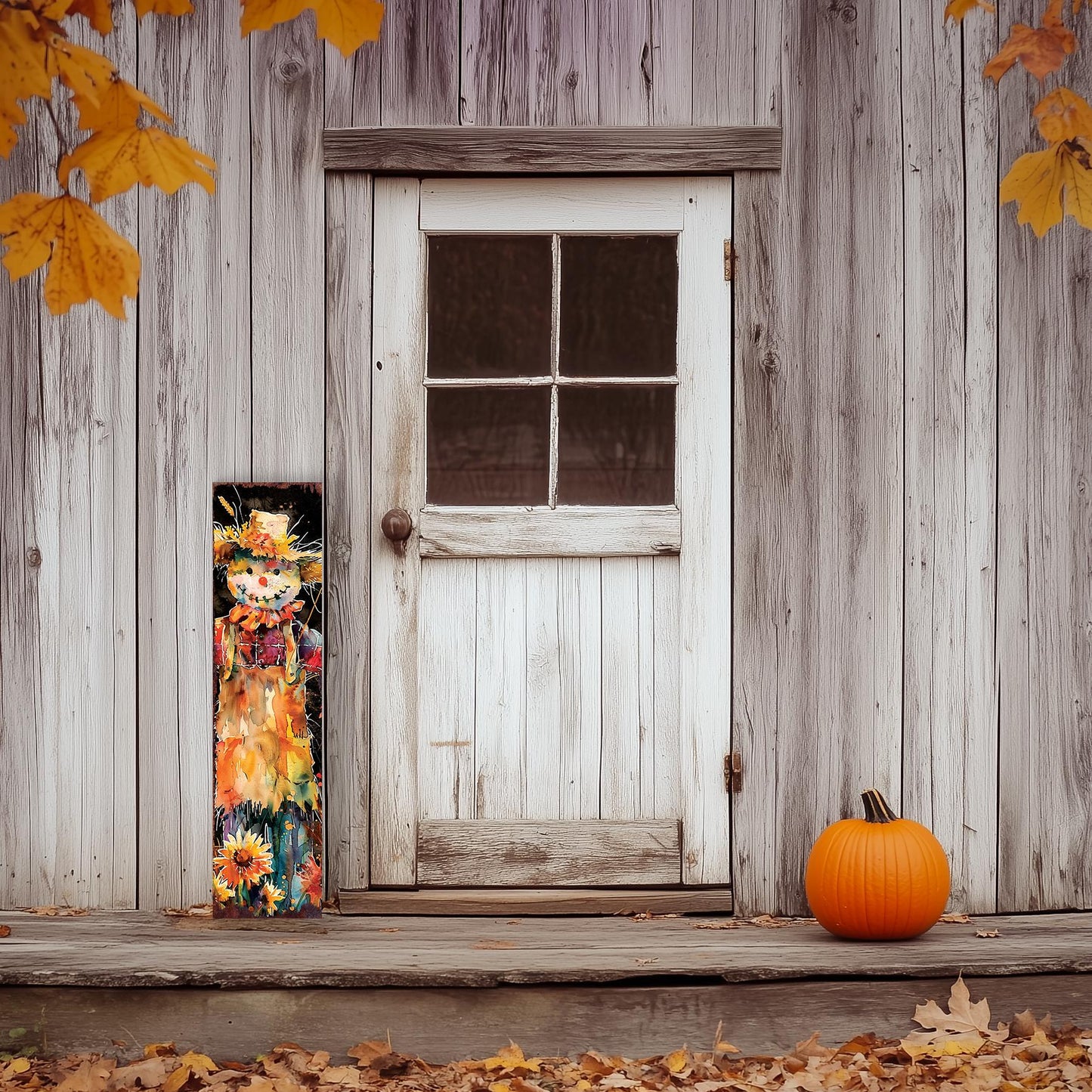 48-inch Fall Scarecrow Porch Sign - Front Porch Fall Plaque with Harvest Decoration | Autumn Decor UV Print | Entryway Fall Decor | 48x12