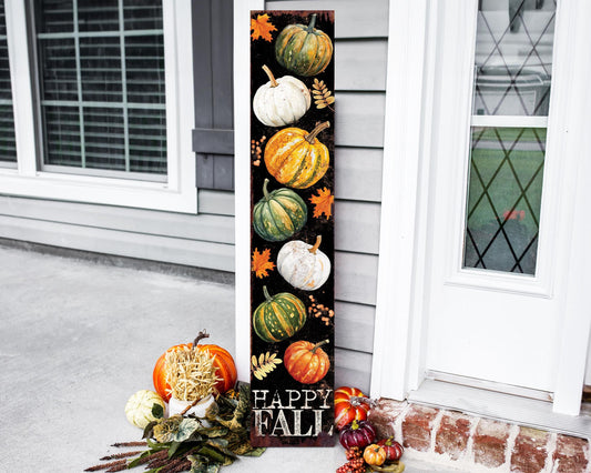 48in Happy Fall Porch Sign with Pumpkins Pattern | Front Porch Fall Plaque | Autumn Decoration | Entryway Harvest Decor | 48x9.25in