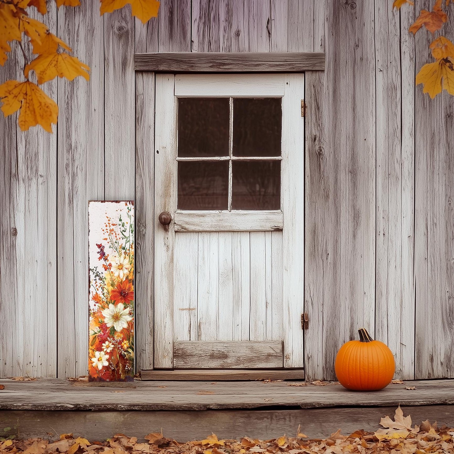 48in Fall Wildflower Porch Sign - Fall Front Porch Plaque with Harvest Decoration | Entryway Autumn Decor | Wood, UV Print | 48x12in