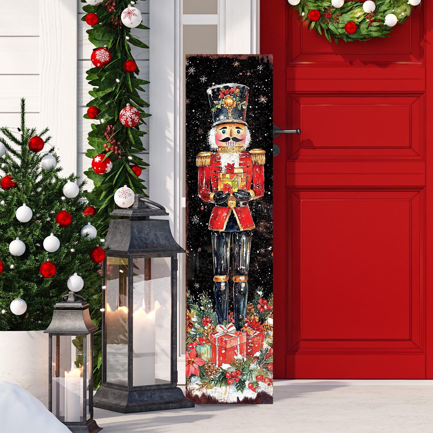 48-inch Christmas Nutcracker Porch Sign - Holiday Front Porch Plaque | Christmas Decoration | Christmas Entryway Decor | UV Print | 48x12