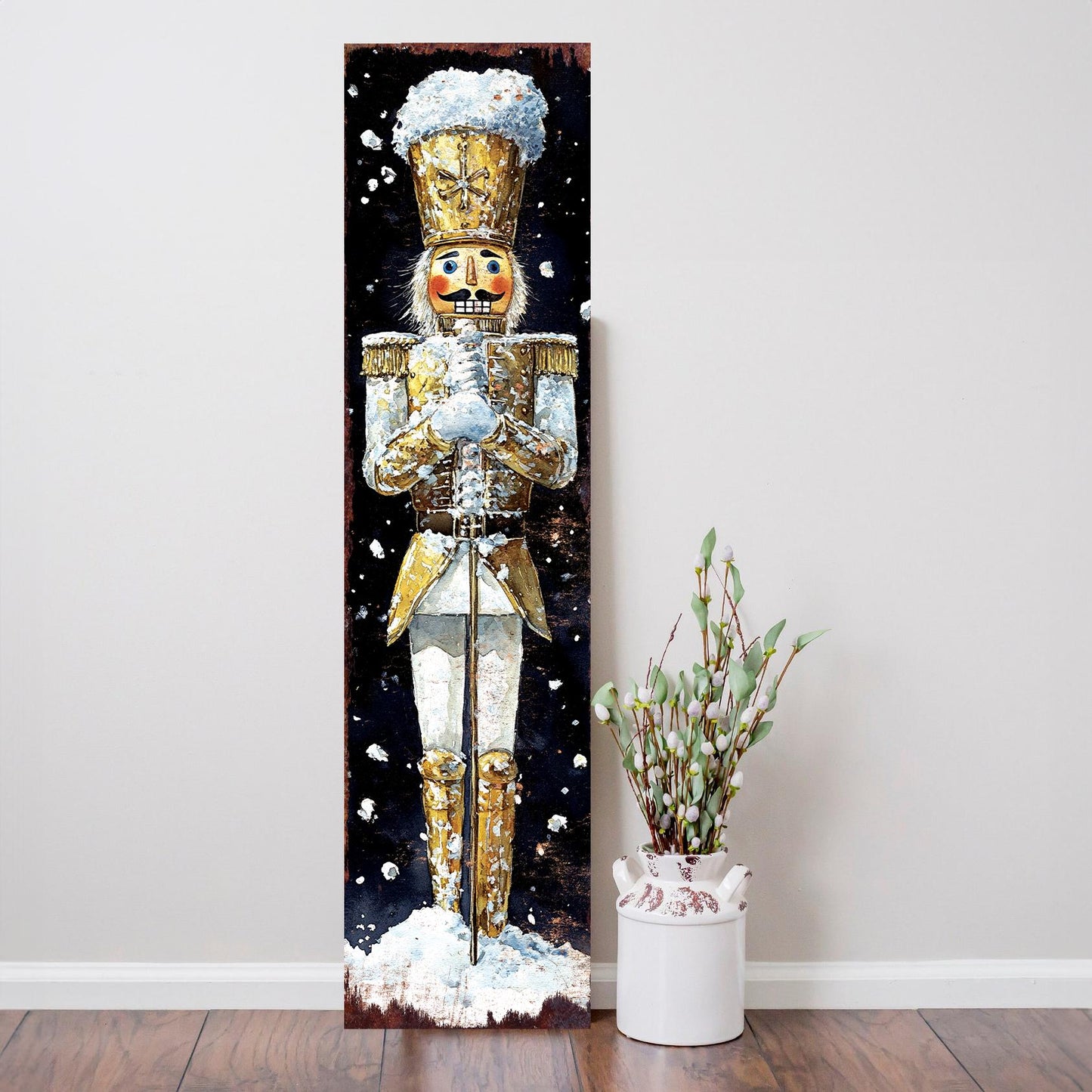 48-inch Christmas Gold Nutcracker Porch Sign - Holiday Front Porch Plaque | Christmas Decoration | Christmas Entryway Decor | 48x12in