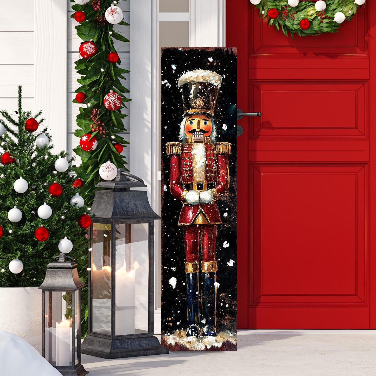 48-inch Christmas Red Nutcracker Porch Sign - Holiday Front Porch Plaque | Christmas Decoration | Christmas Entryway Decor | 48x12in