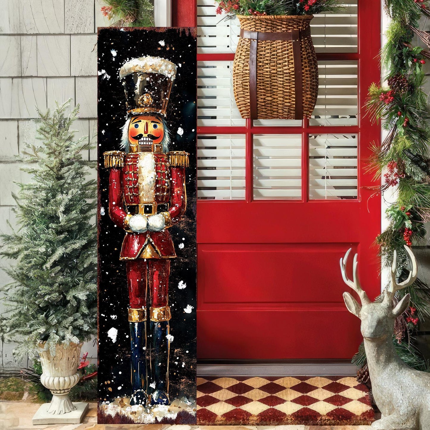 48-inch Christmas Red Nutcracker Porch Sign - Holiday Front Porch Plaque | Christmas Decoration | Christmas Entryway Decor | 48x12in