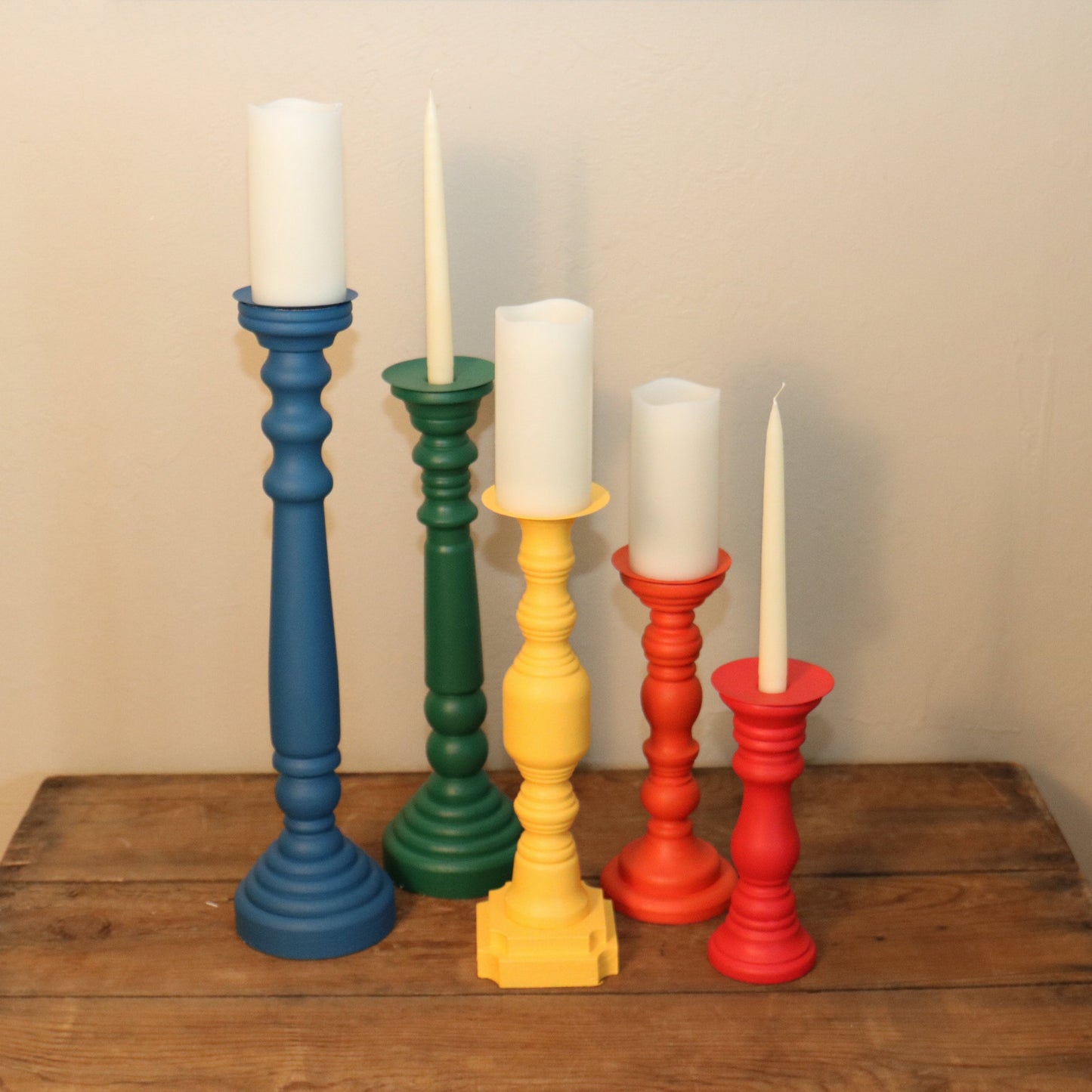 Wooden Candle Stick Holder, Farmhouse Candle Holder, French Country Decorations for Spring and Summer Parties Set of 5 (Bright)