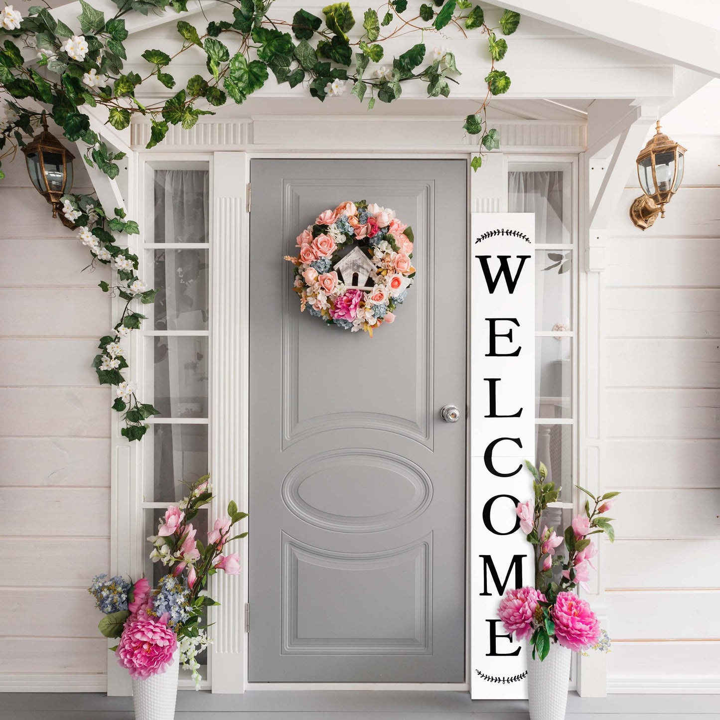 72in White Outdoor Welcome Sign - Perfect Front Door and Porch Decor