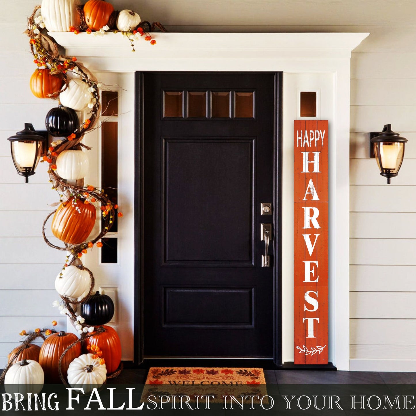 72in Outdoor Happy Harvest Rustic Craft Porch Sign for Front Door, 6ft Vertical Wooden Welcome Sign for Front Porch