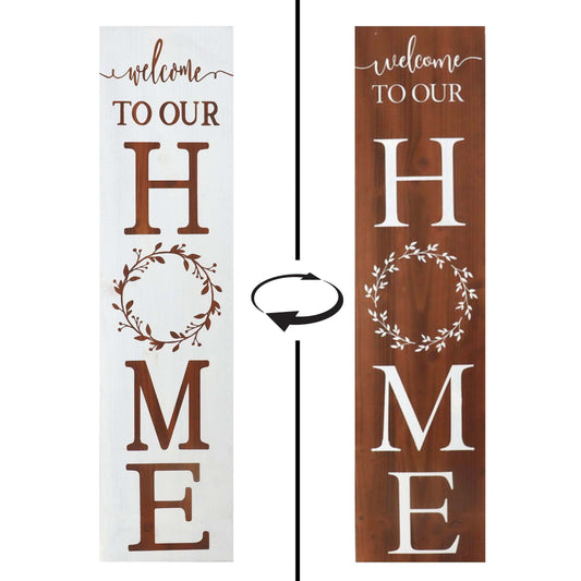 Reversible Welcome Sign for Front Door Decor, Double Sides Fun Door Sign Decor for Front Porch Decor, Welcome to Our Home Sign