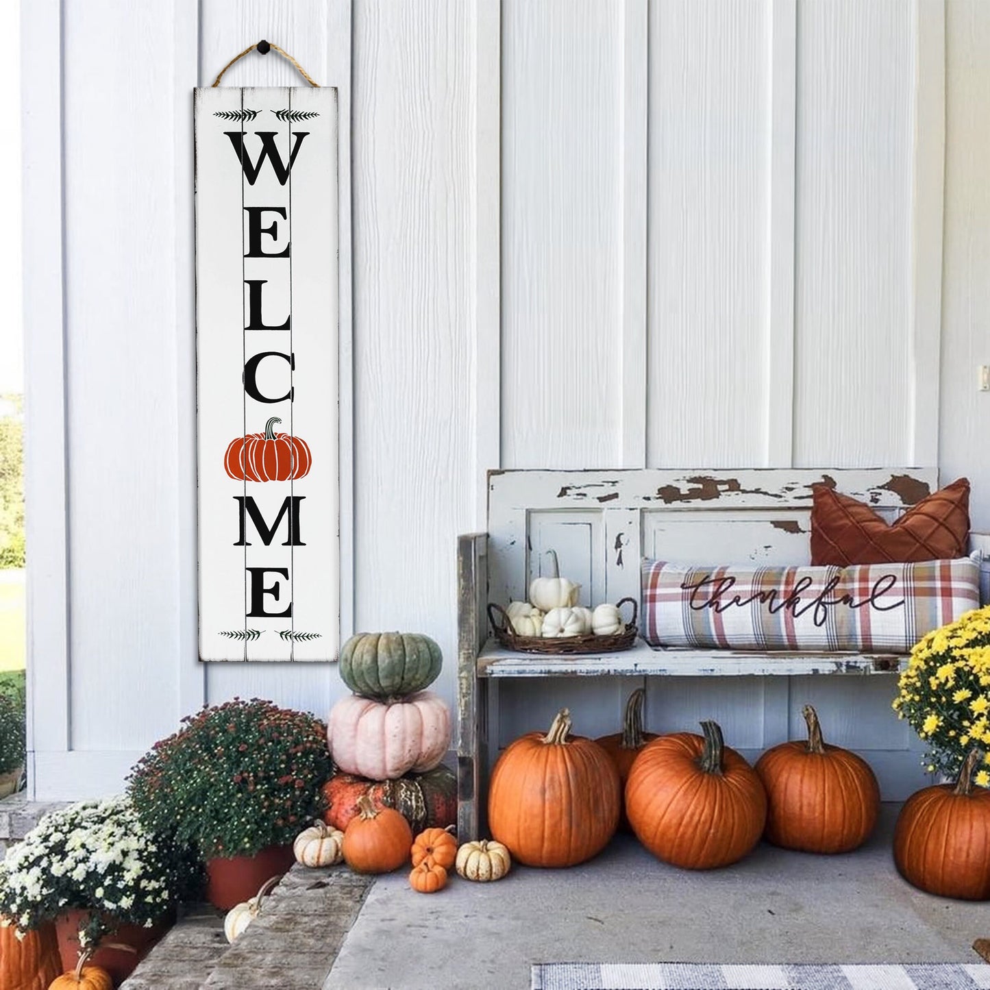 Fall Sign for Home Decor | Fall Welcome Sign for Front Door | Fall Welcome Sign | Reversible Vertical Porch Sign