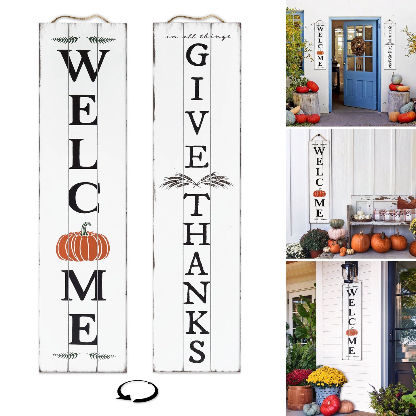 Fall Sign for Home Decor | Fall Welcome Sign for Front Door | Fall Welcome Sign | Reversible Vertical Porch Sign