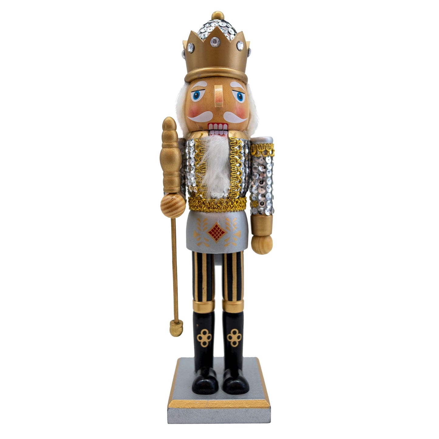 14IN Silver Gold Sequin Soldier Nutcracker, Festive Nutcracker Figures Decoration