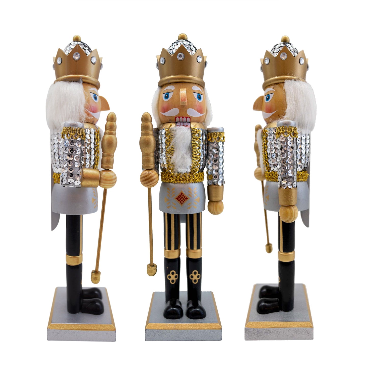 14IN Silver Gold Sequin Soldier Nutcracker, Festive Nutcracker Figures Decoration