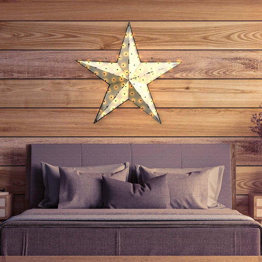 36in White LED Light-Up Metal Barn Star Wall Decor | Farmhouse Style Home Decor | Housewarming Gift | Party Decor