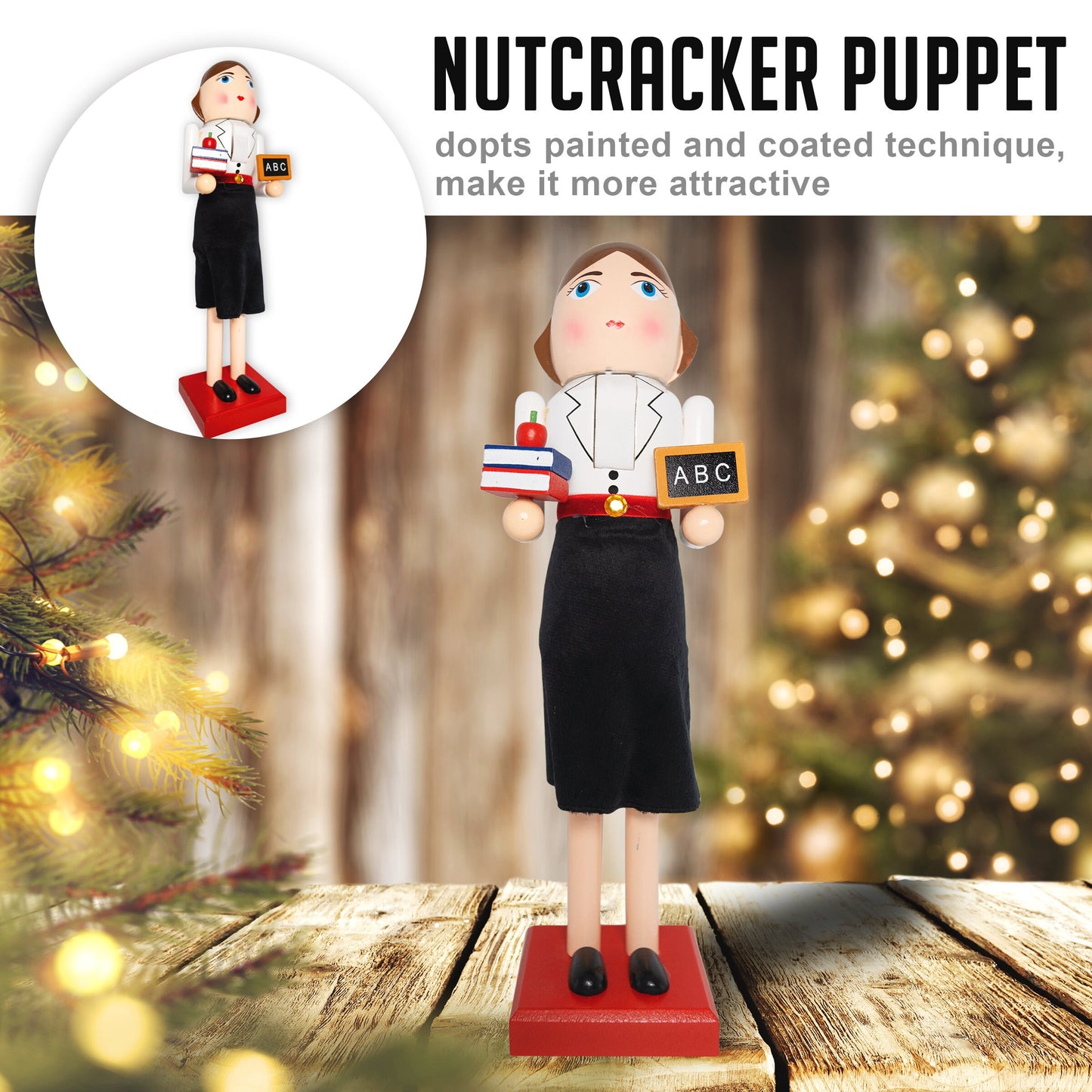 14-inch Wooden Nutcrackers Christmas Decoration Figures (Teacher Lady)