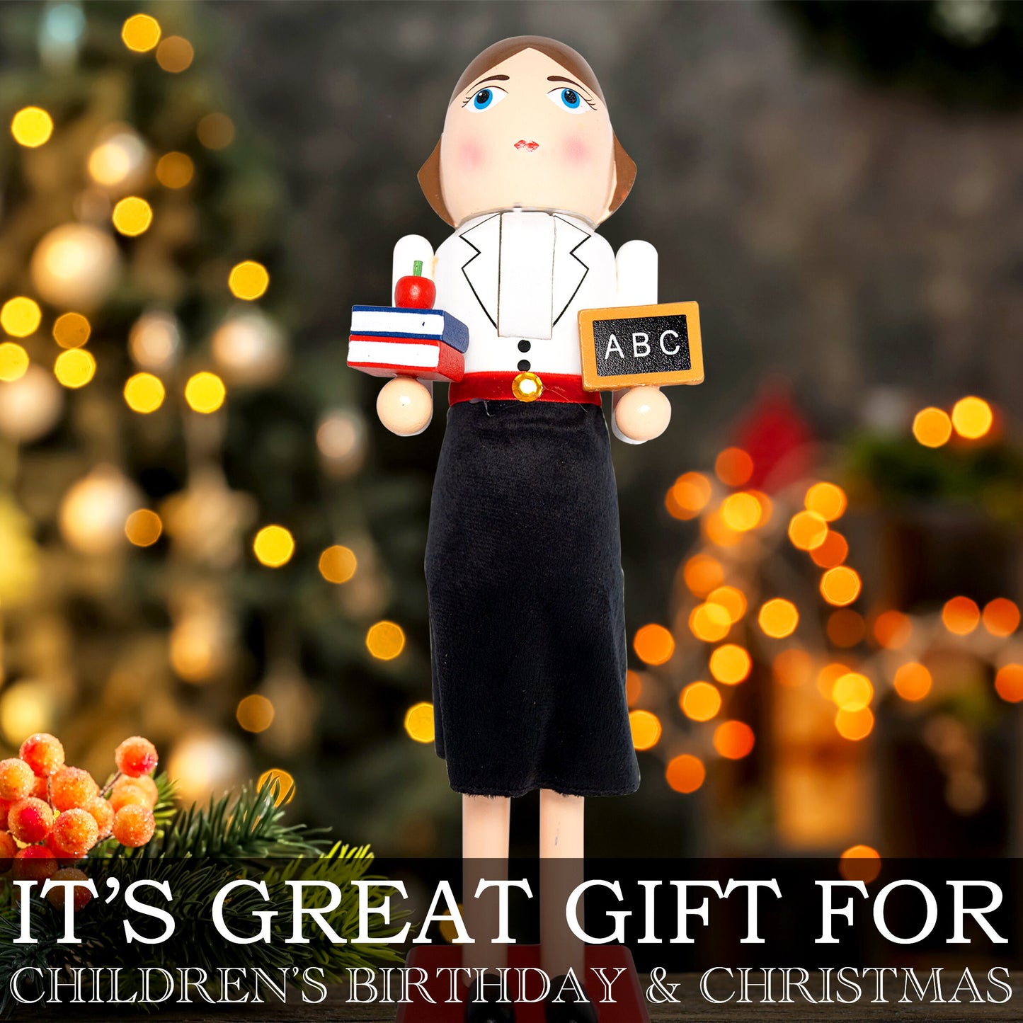 14-inch Wooden Nutcrackers Christmas Decoration Figures (Teacher Lady)