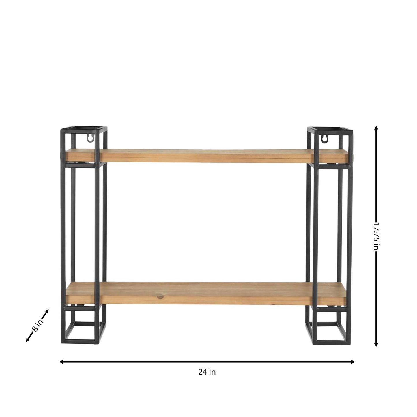 18H Wood and Black Metal Wall-Mount Display Shelf, Wall Shelves Organizer