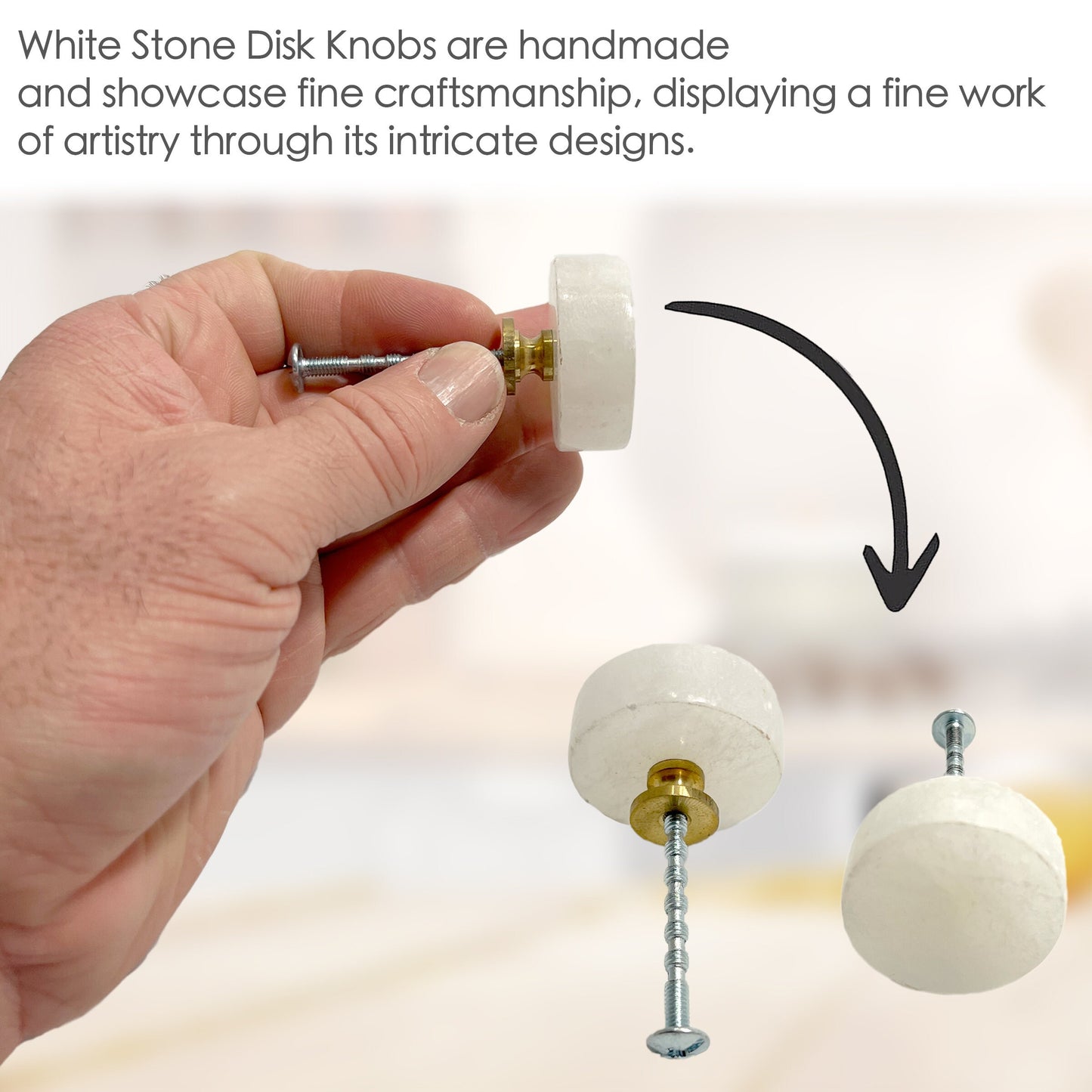 Stone Disk Knob Cabinet Knobs 6 Pack Knobs for Cabinets and Drawers, Closet Door Knobs, Drawer Pulls and Knobs with Mounting Screws (White)