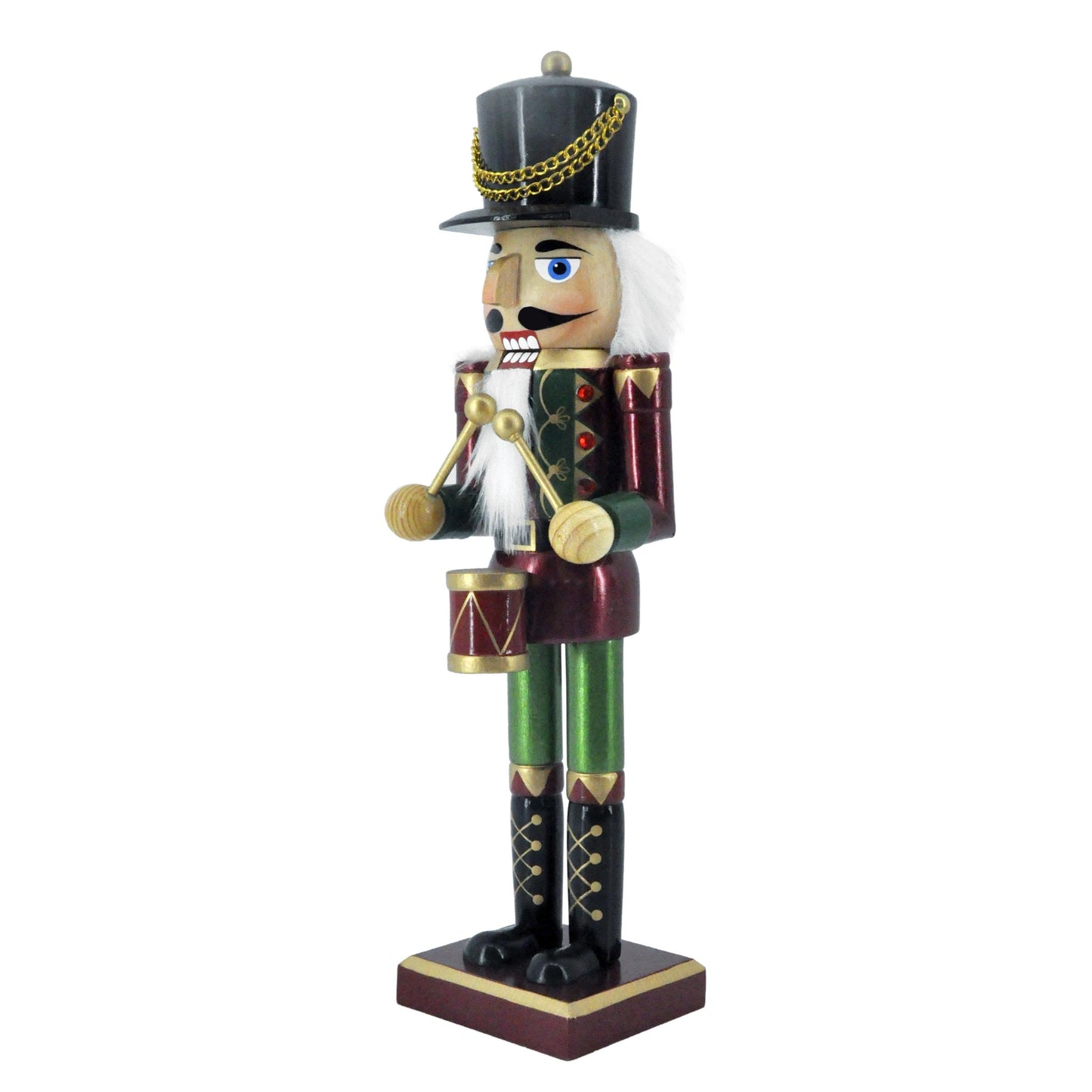 14in Drum Nutcracker Christmas Figurine | Festive Nutcracker Decoration with Elegant Drumstick | Burgundy & Green Nutcracker with Gold Accents | Holiday Decor for Home & Office