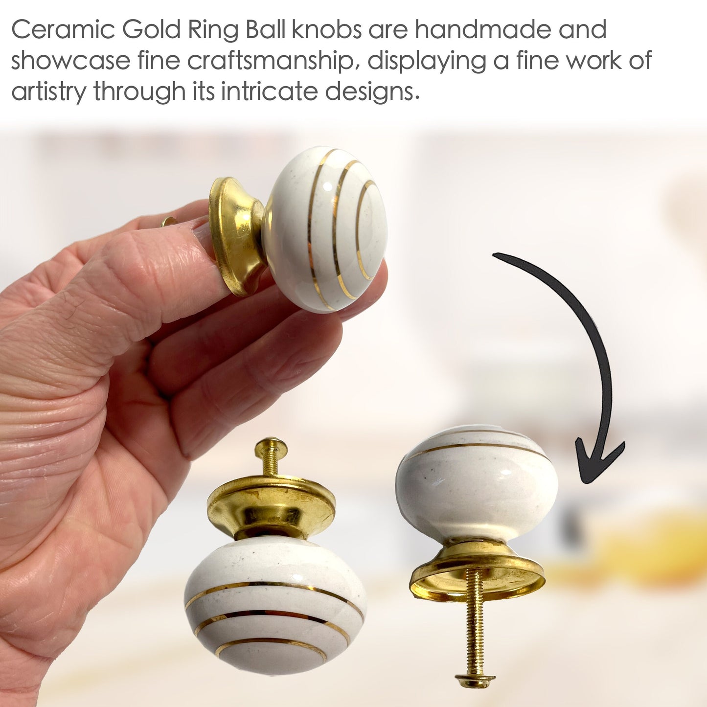 Ceramic Gold Ring Ball  Cabinet Knobs 6 Pack Knobs for Cabinets and Drawers, Closet Door Knobs, Drawer Pulls and Knobs with Mounting Screws