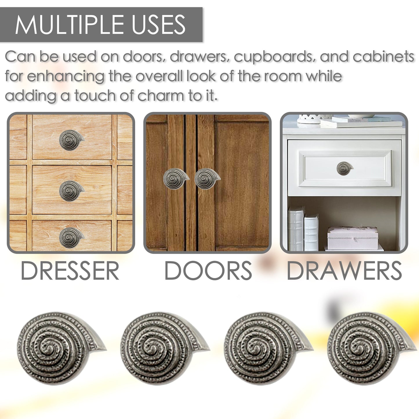 Cast Iron Shell Cabinet Knobs 6 Pack Knobs for Cabinets and Drawers, Closet Door Knobs, Drawer Pulls and Knobs with Mounting Screws