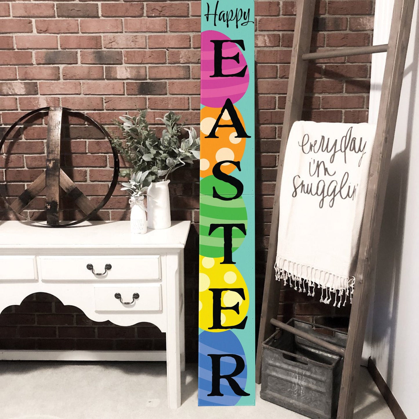 72in Happy Easter Porch Sign - Easter Decor Sign, Home Front Door Yard Party Decor, Folding Sign, Turquoise, Farmhouse Party Decor