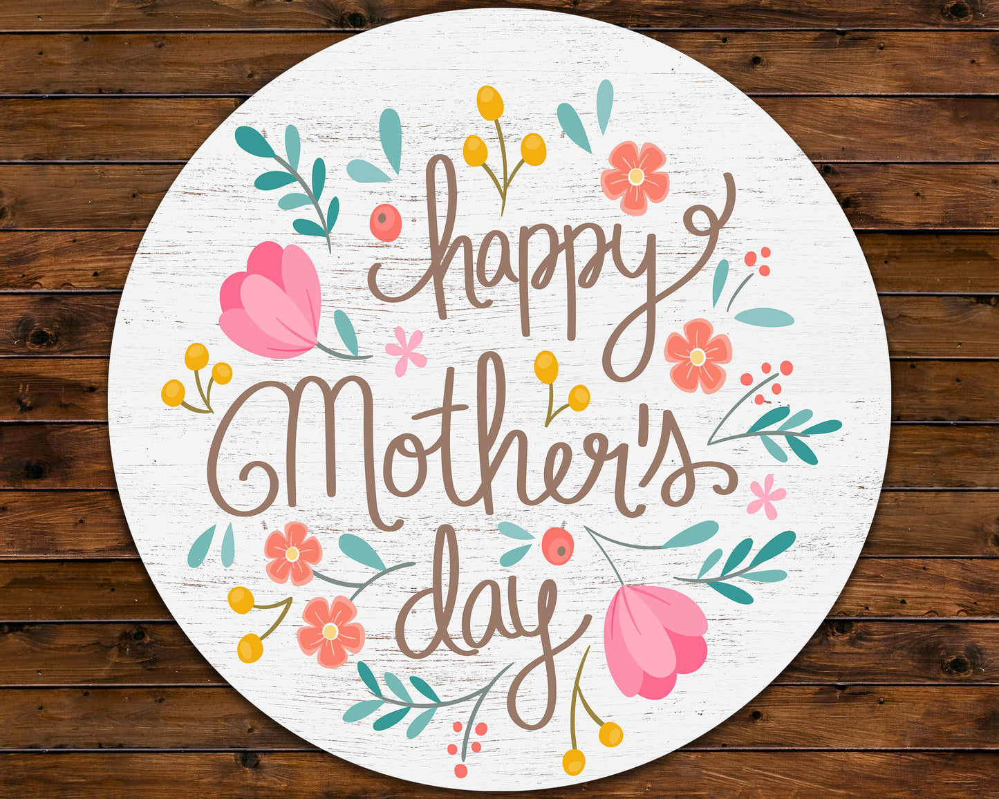 12IN Happy Mother's Day Round Wood Wall Hanging Sign