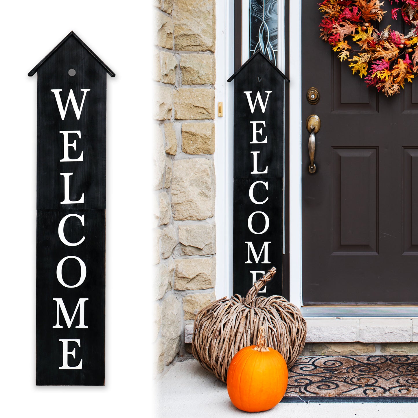 Welcome guests with a charming touch - 48in wooden porch sign with house shape