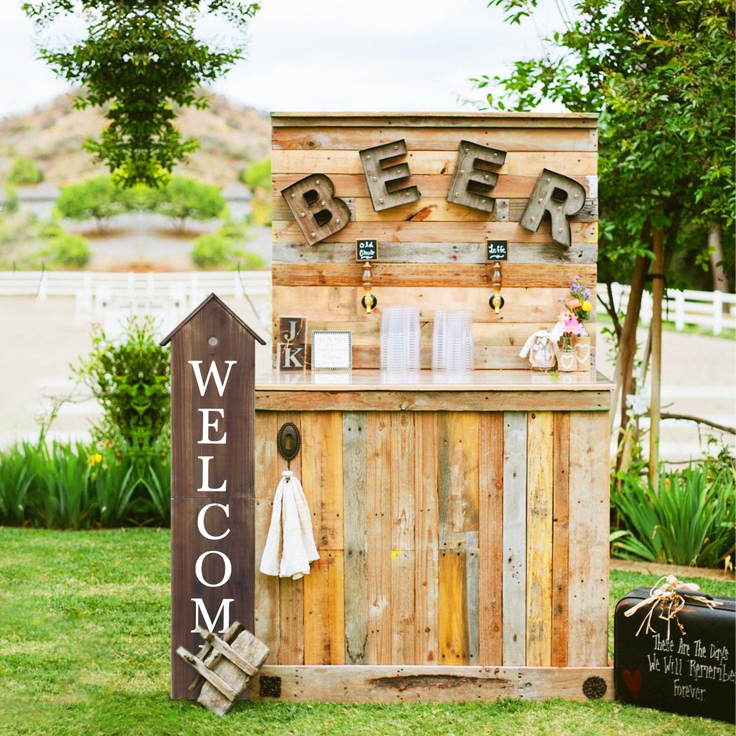 Welcome guests with a charming touch - 48in wooden porch sign with house shape