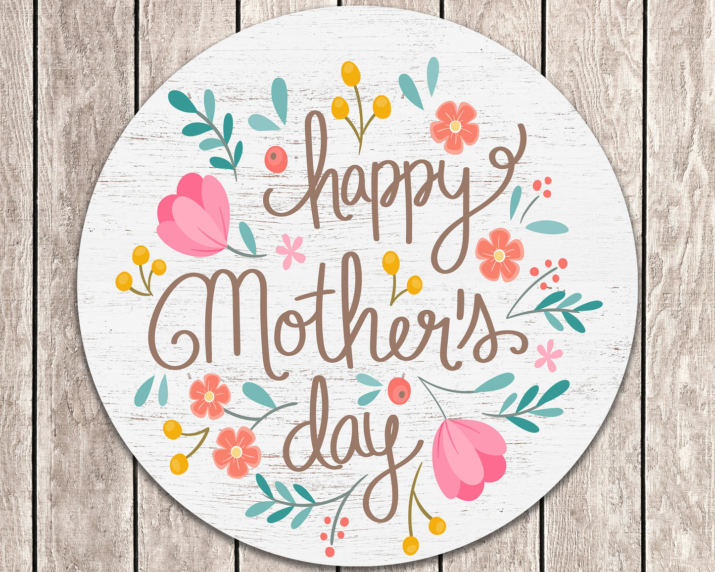 12IN Happy Mother's Day Round Wood Wall Hanging Sign