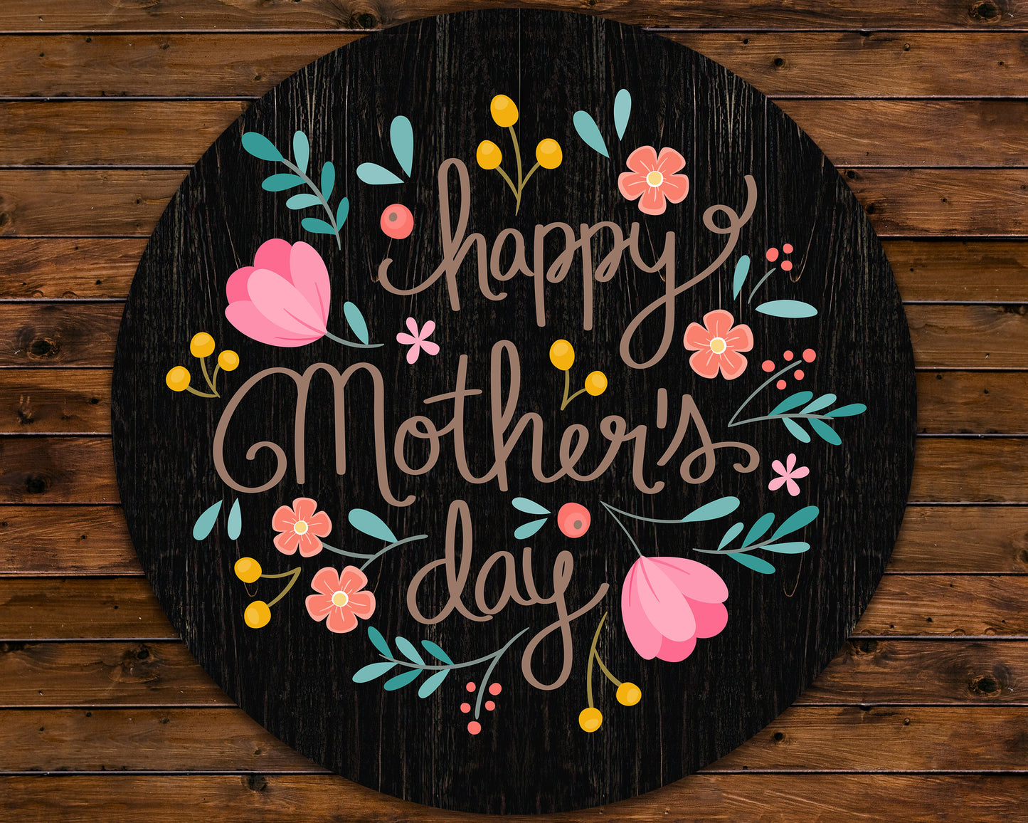 12IN Happy Mother's Day Round Wood Wall Hanging Sign