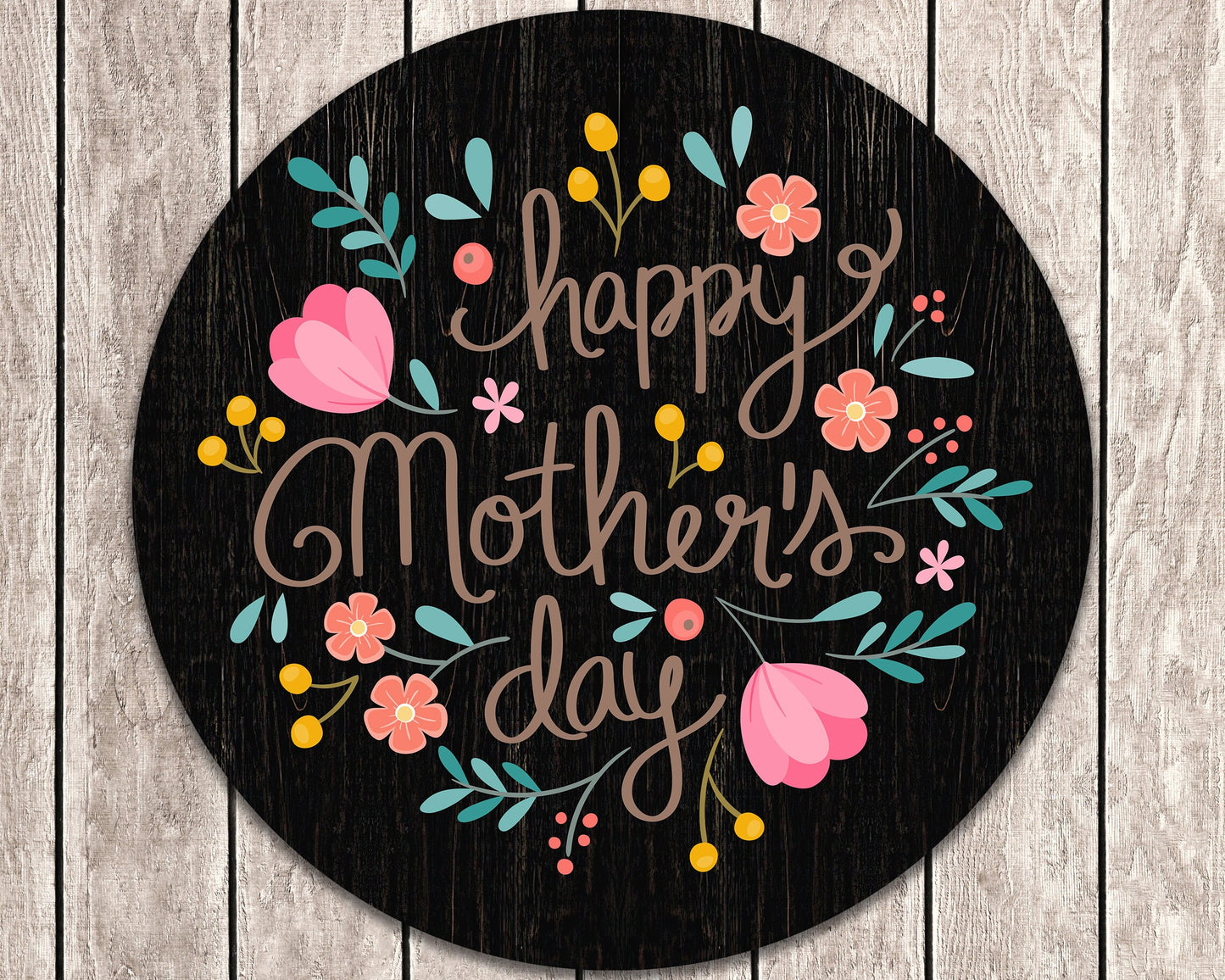 12IN Happy Mother's Day Round Wood Wall Hanging Sign