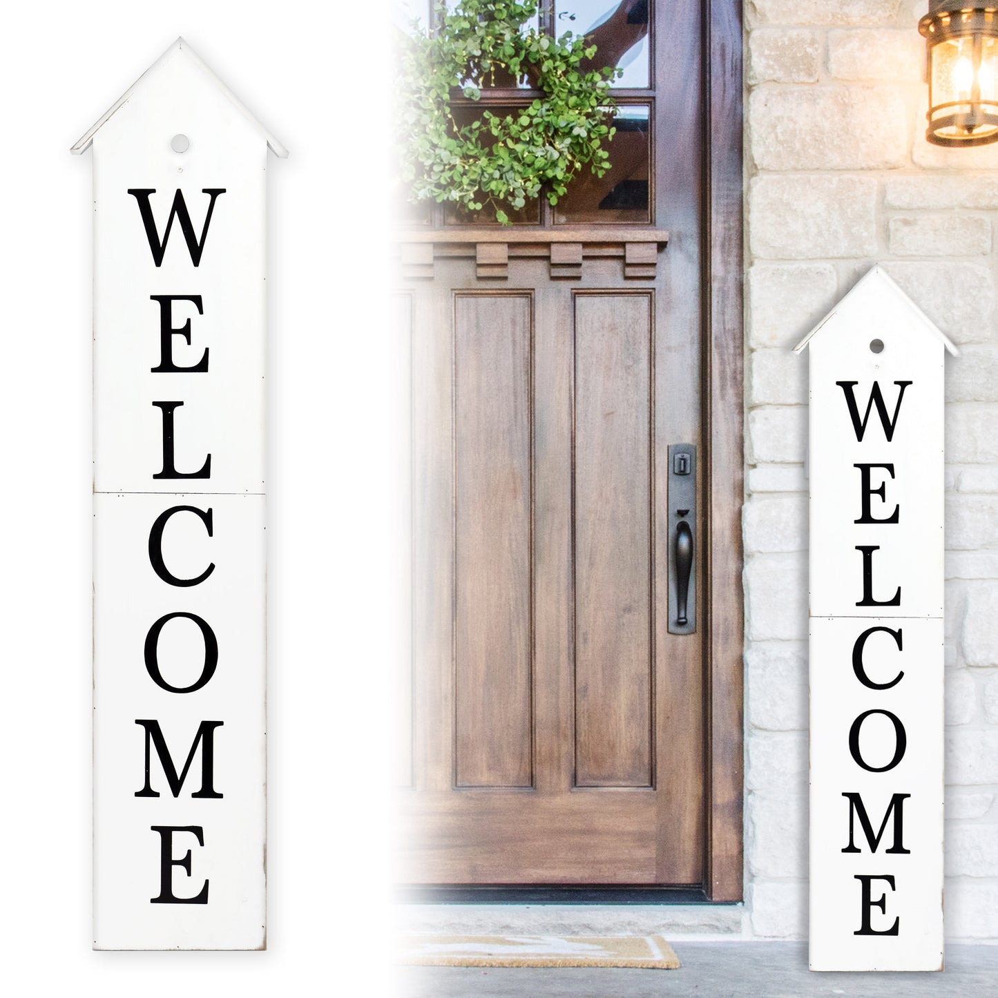 Welcome guests with a charming touch - 48in wooden porch sign with house shape