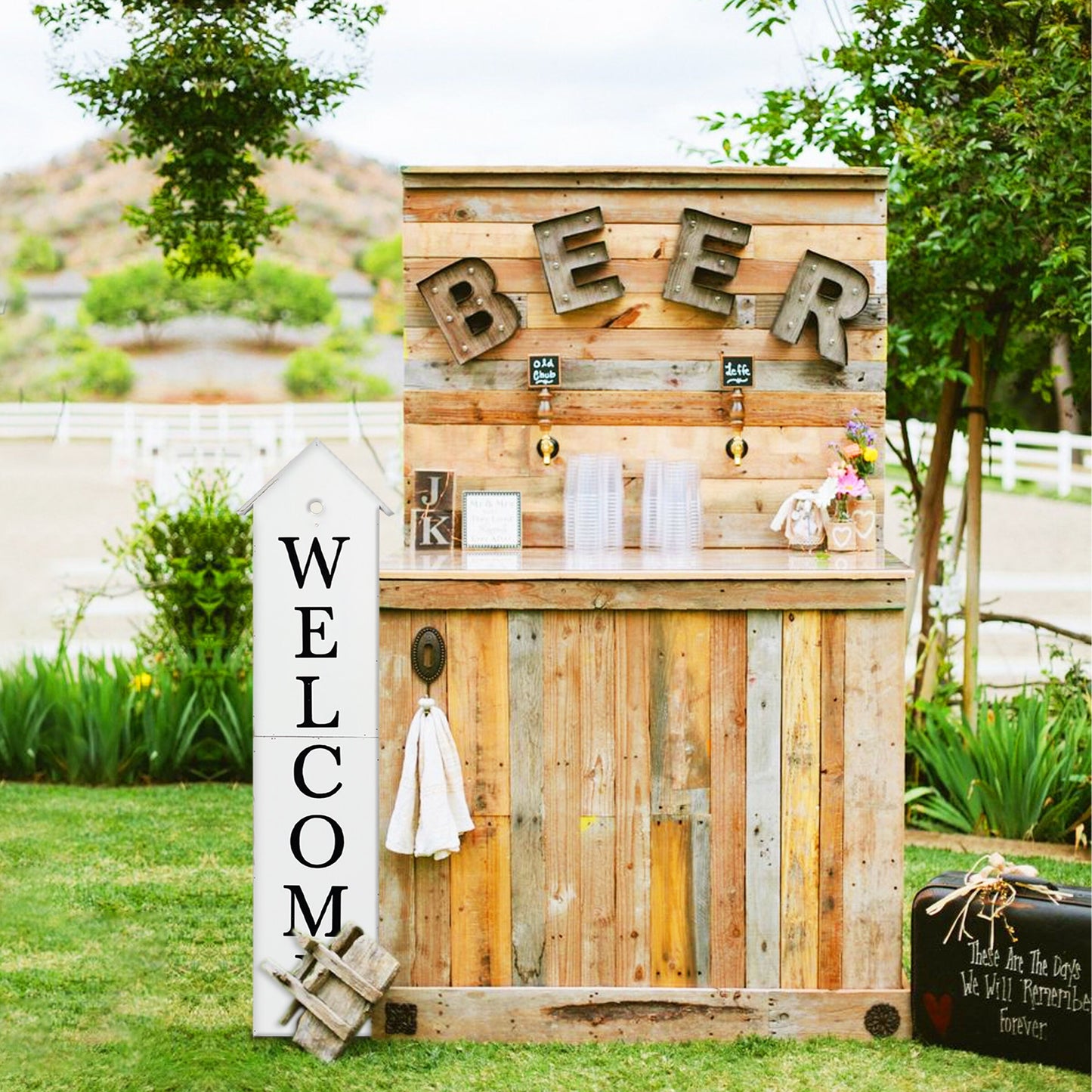 Welcome guests with a charming touch - 48in wooden porch sign with house shape