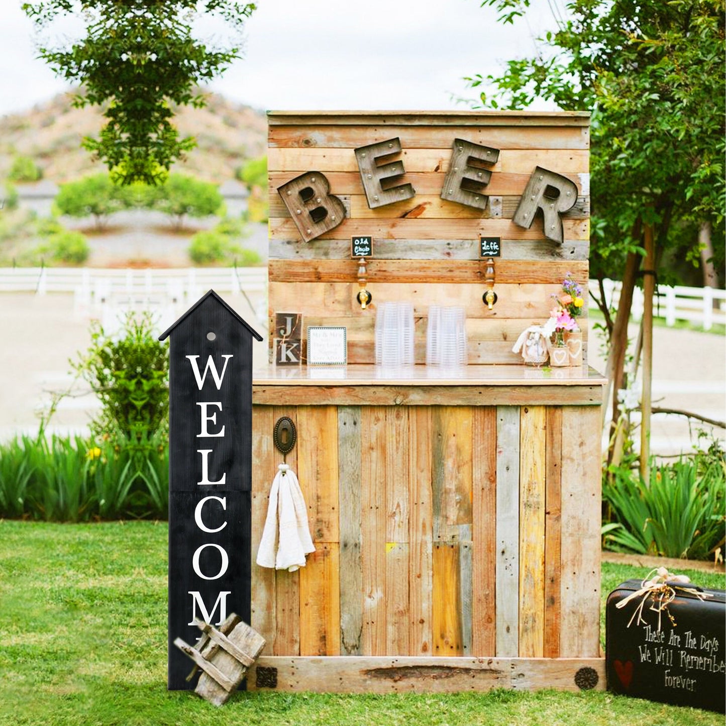 Welcome guests with a charming touch - 48in wooden porch sign with house shape