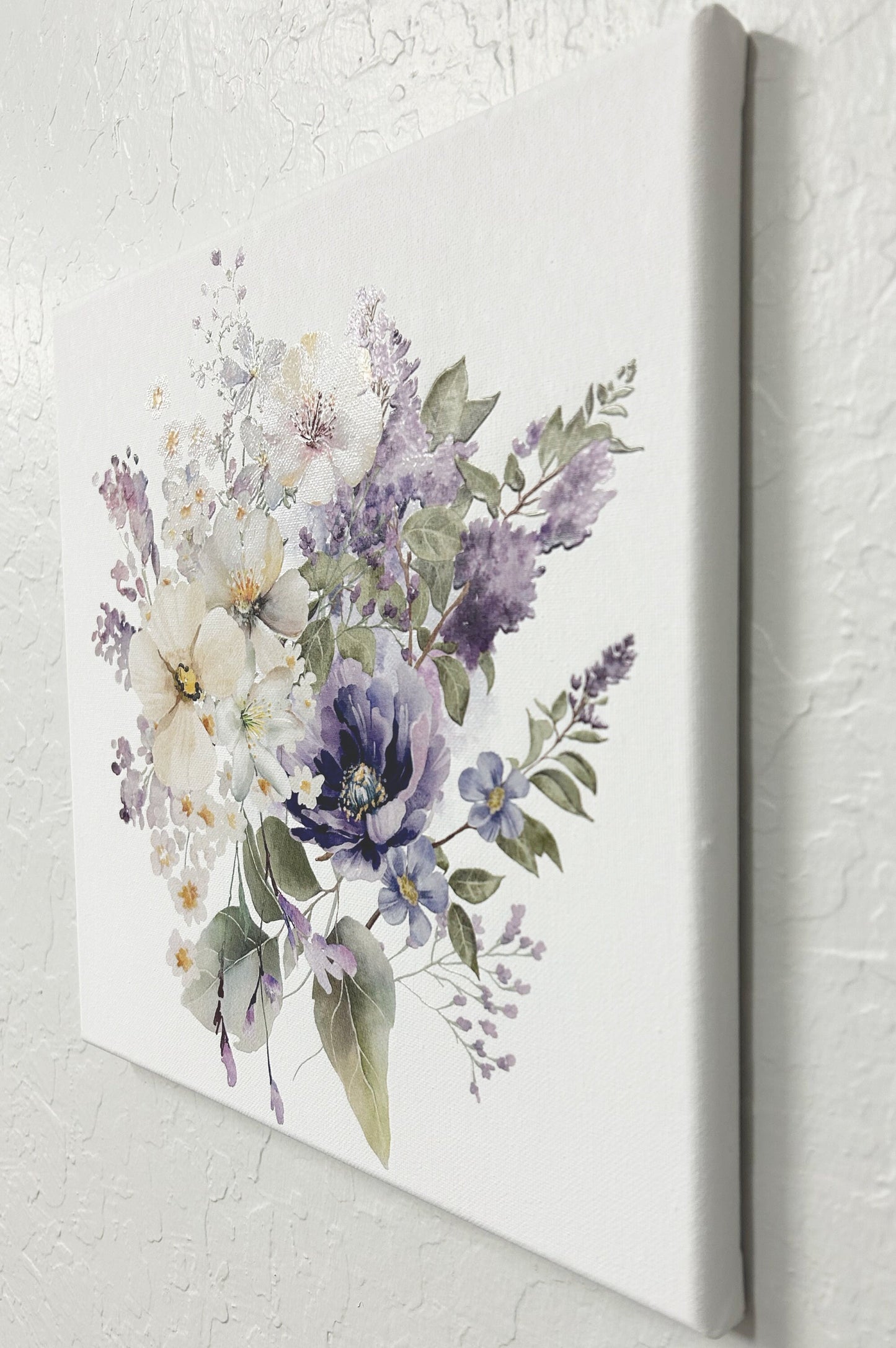 12in Spring Floral Paint Set of 3 - Watercolor Spring Flowers, Purple Watercolor Flowers Paint Wall Art